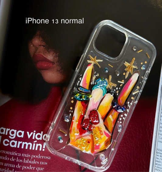 Funda pintada a mano para IPhone con brillos